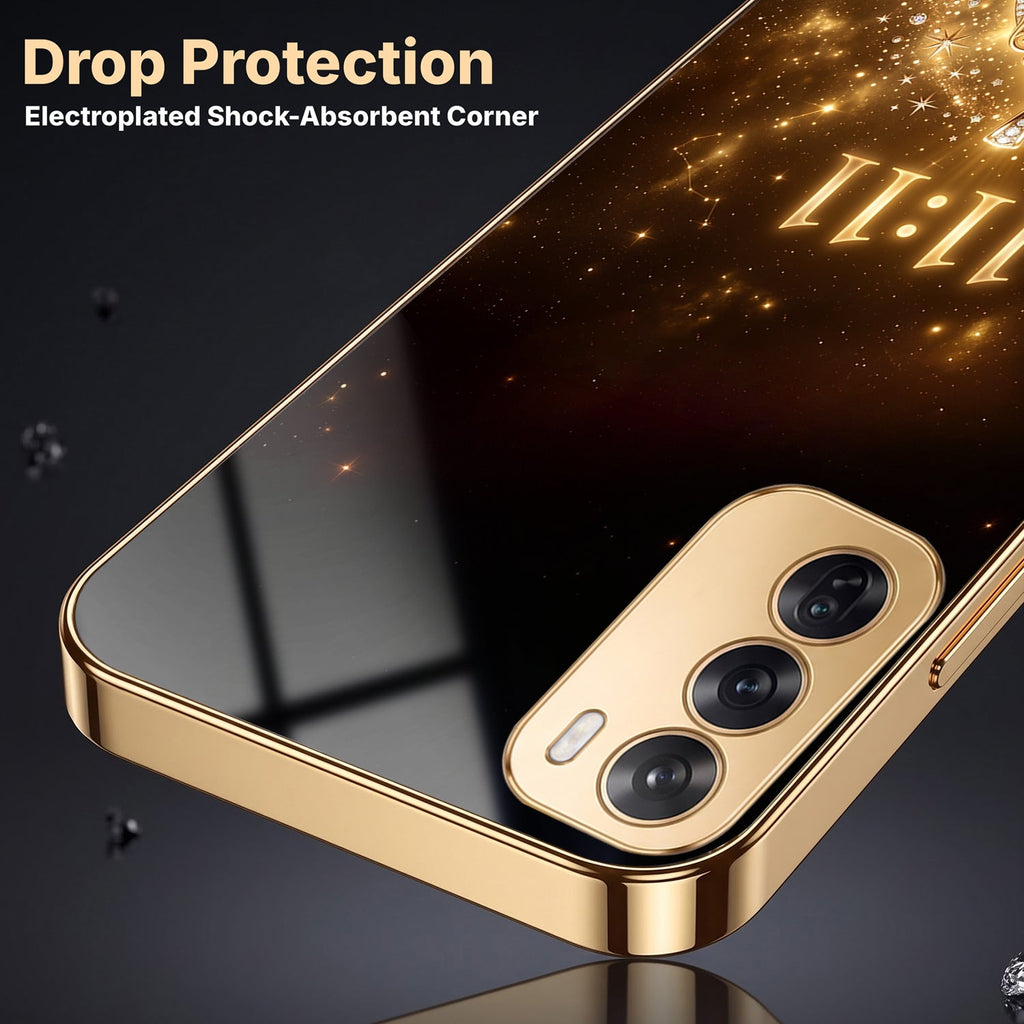 Oppo Reno 12 Pro 5G God’s Plan Evil Eye Gold Electroplated Glass Phone Back Case