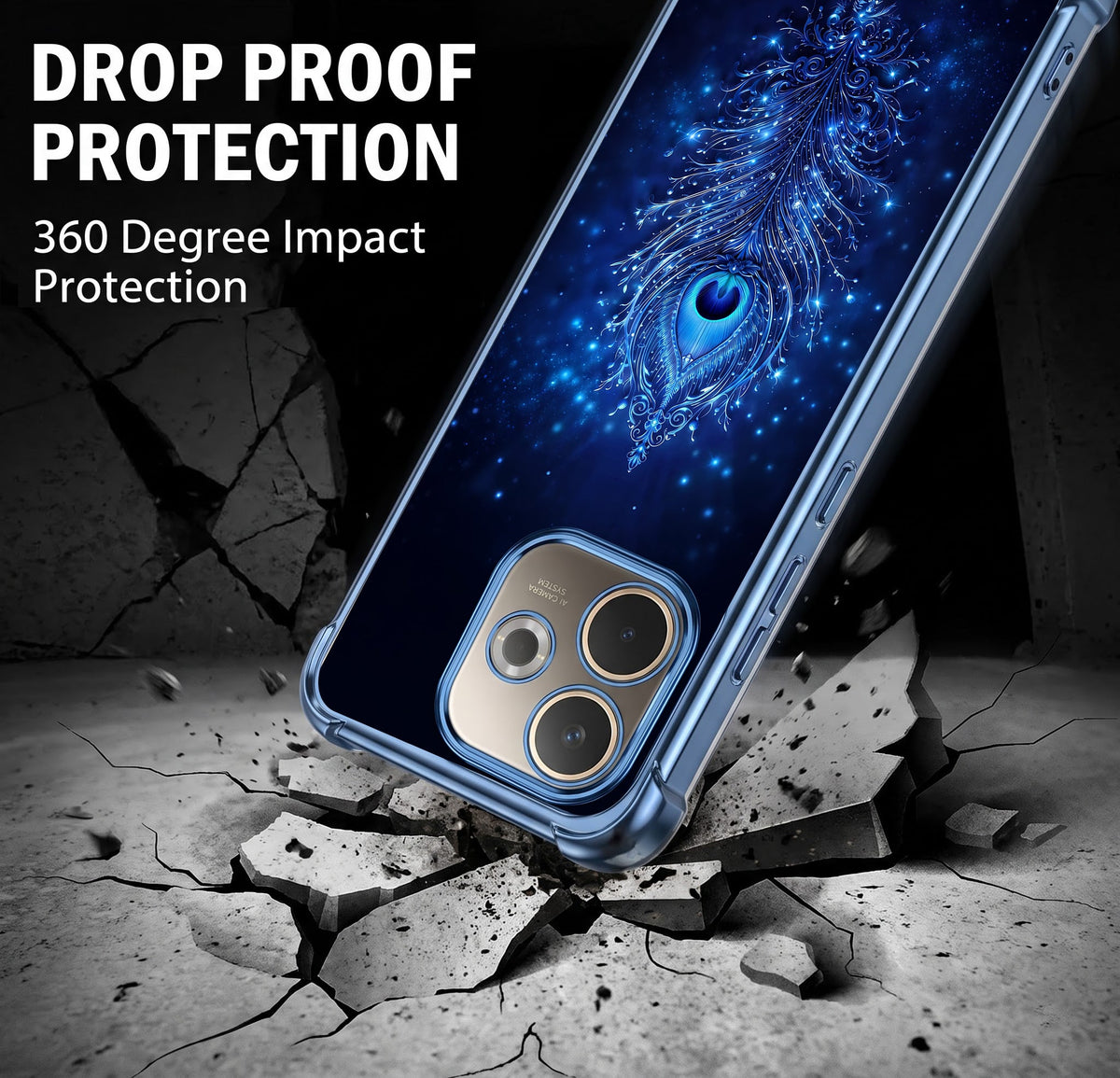 Oppo A5 Pro 5G Premium Peacock Feather Blue Airbags Printed Back Case