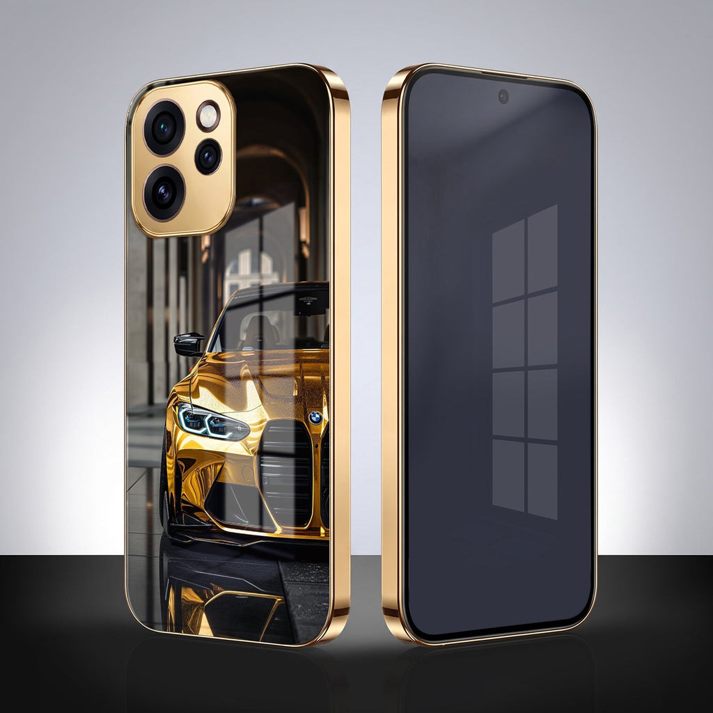 Oppo Reno 15 Pro Mini 5G Golden BMW Gold Electroplated Glass Phone Back Case