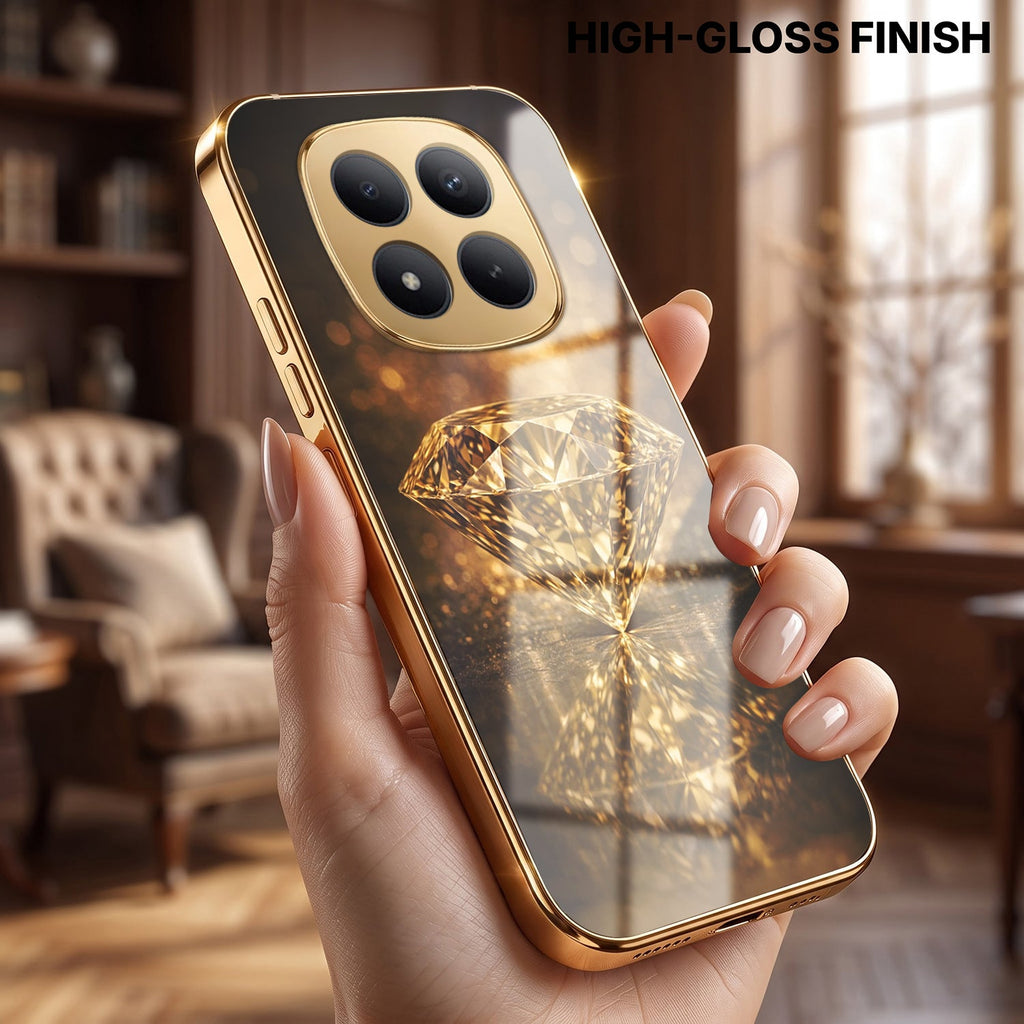 Redmi Note 15 Pro+ 5G Golden Diamond Gold Electroplated Glass Phone Back Case