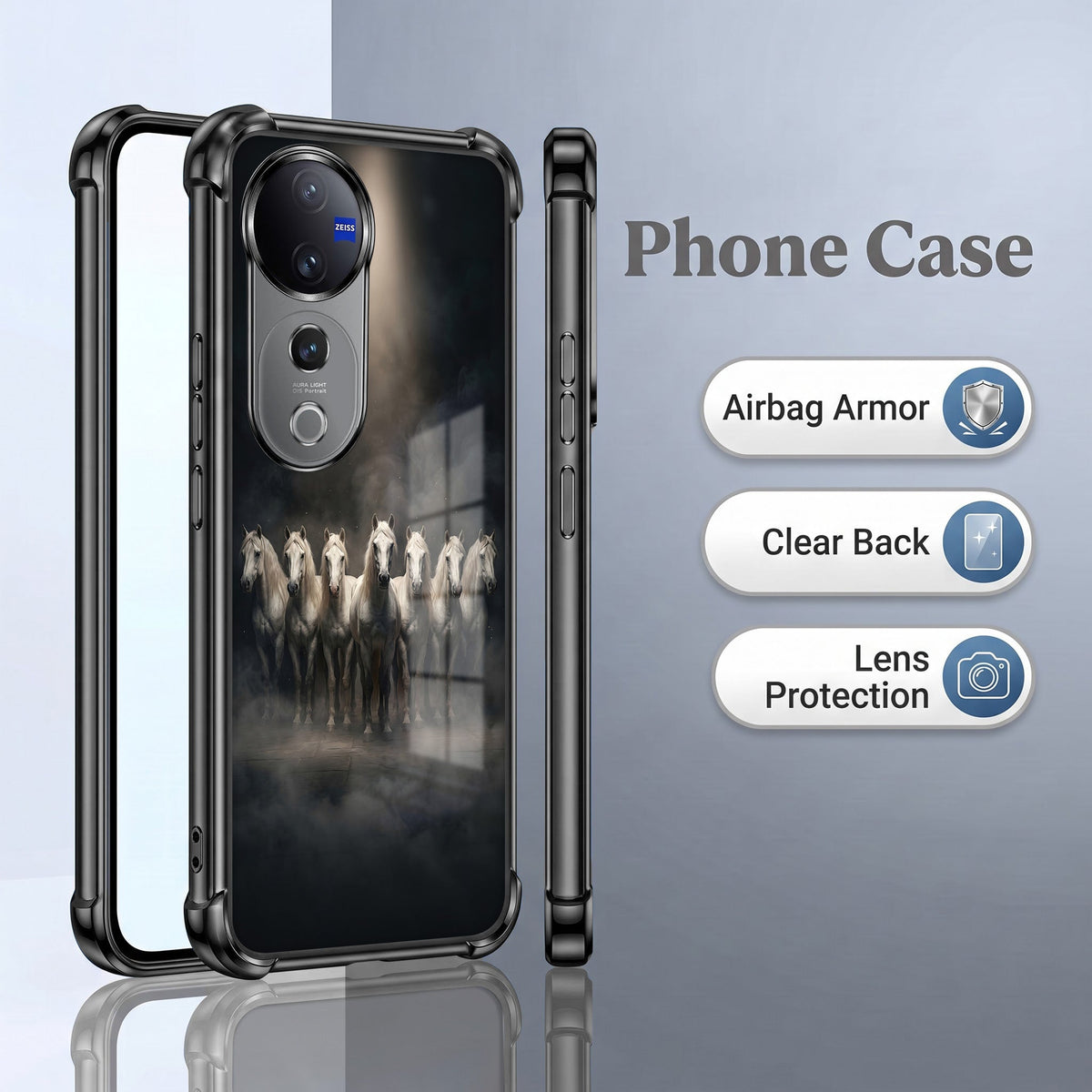 Vivo V40 Pro 5G Running Horses Black Airbags Printed Back Case