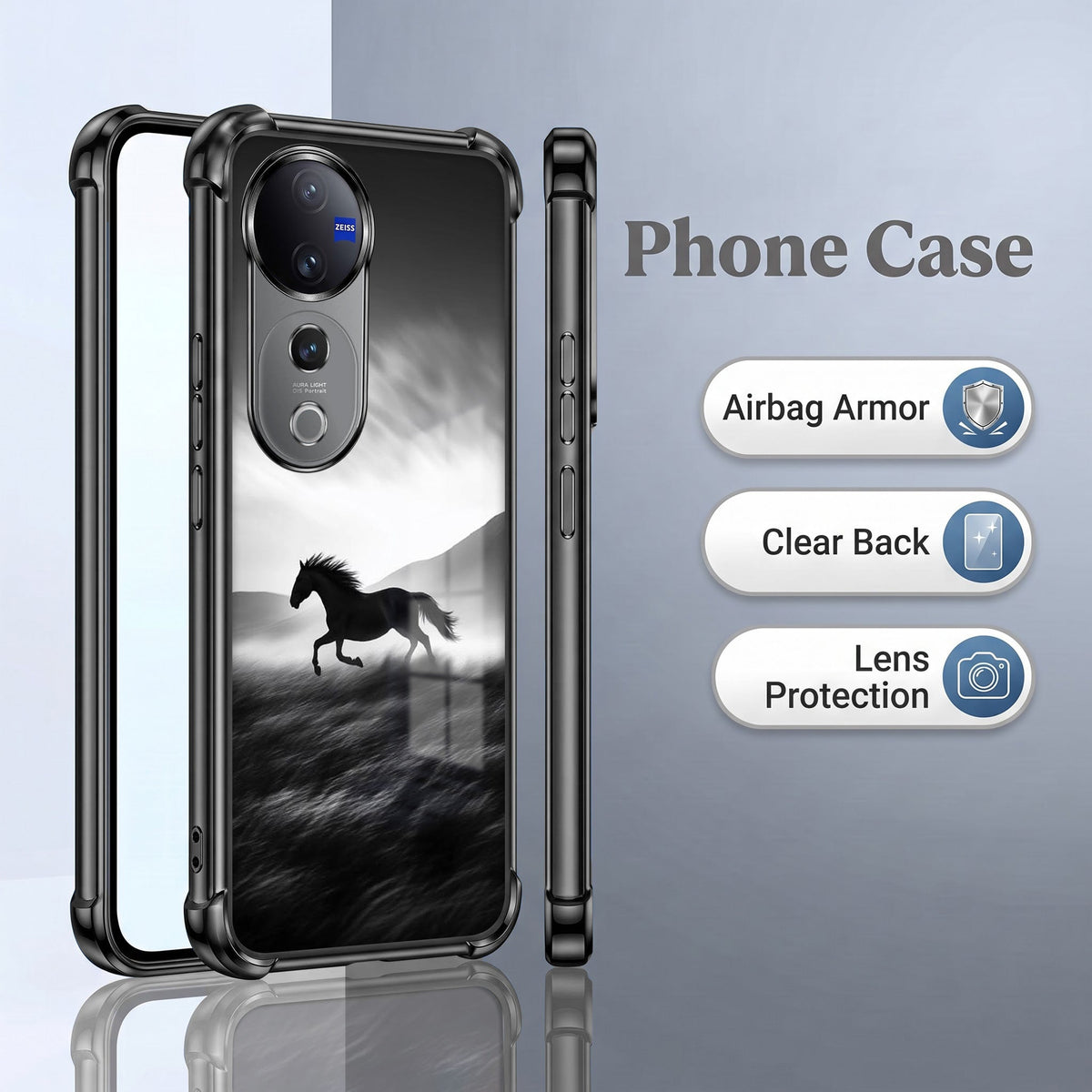 Vivo V40 Pro 5G Phantom Horse Black Airbags Printed Back Case