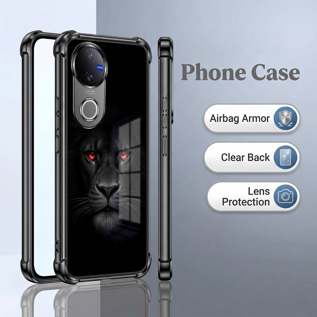 Vivo V50 5G Premium Black Lion Black Airbags Printed Back Case