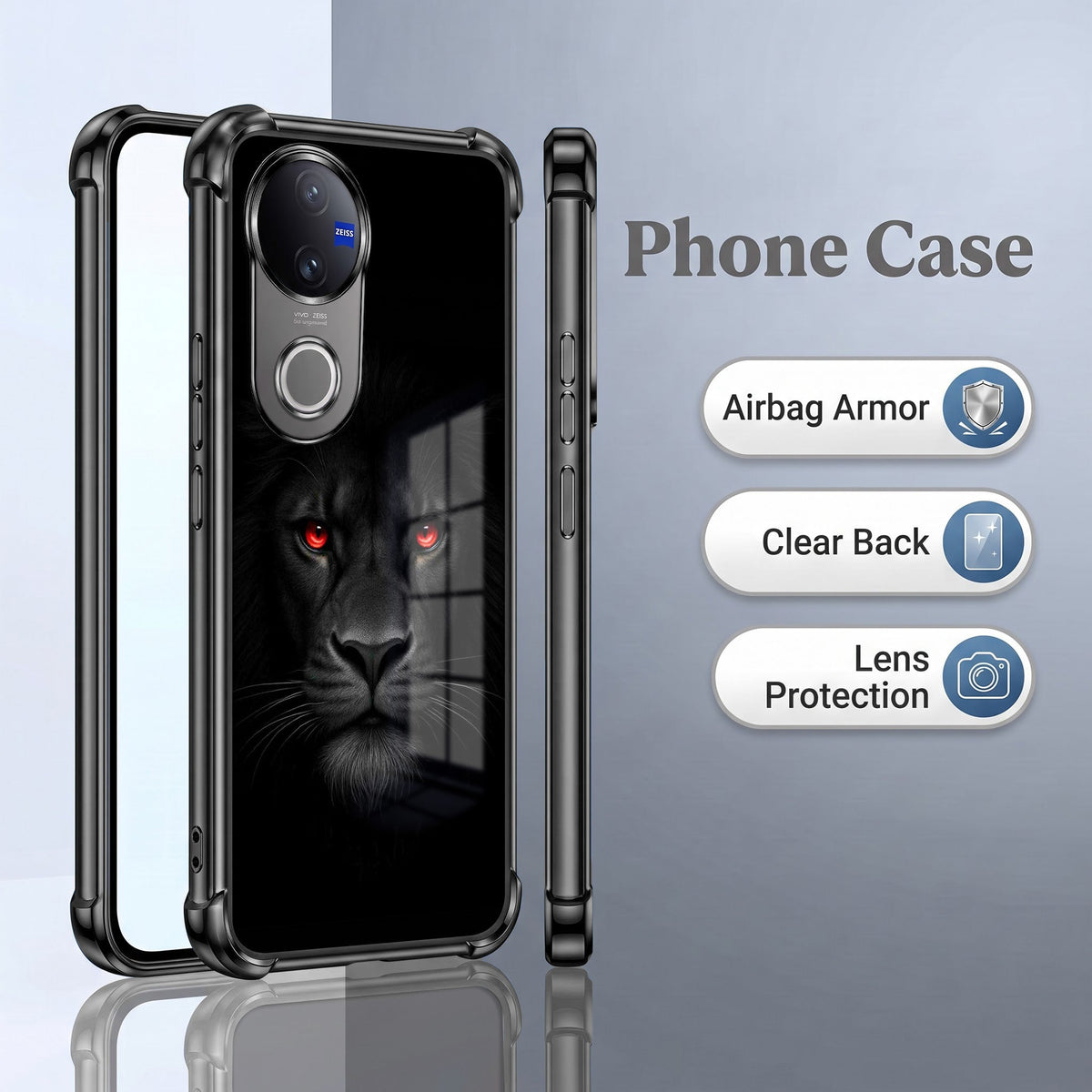 Vivo V50 5G Premium Black Lion Black Airbags Printed Back Case