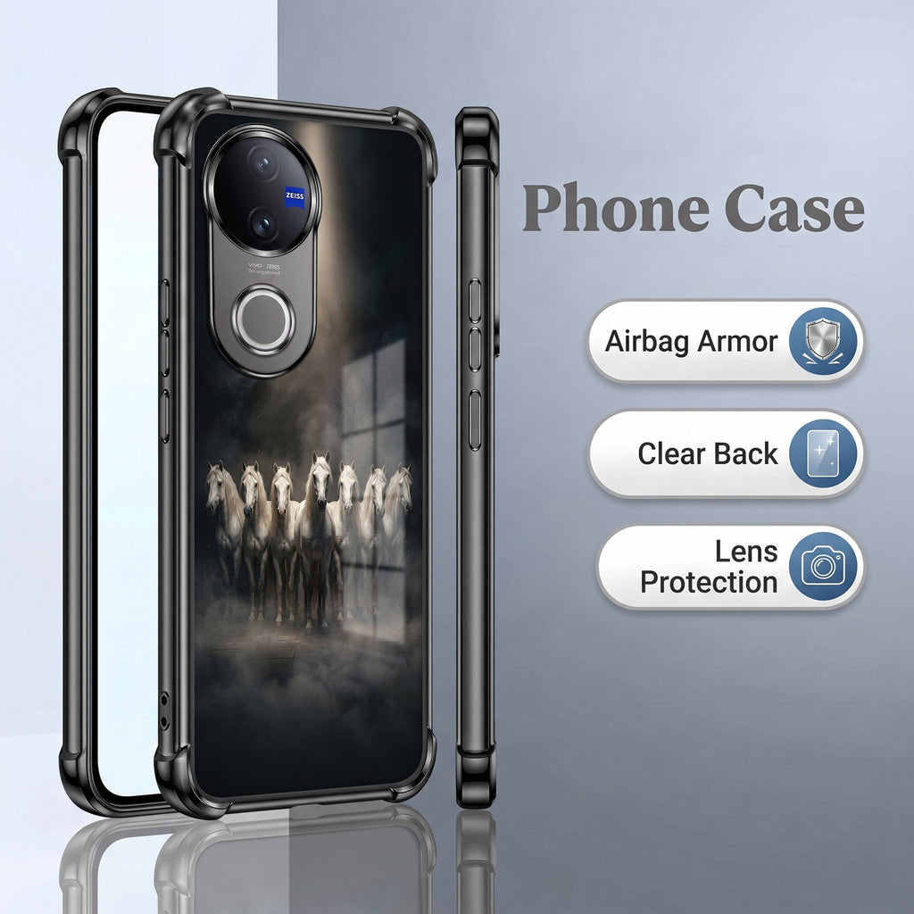 Vivo V50 5G Running Horses Black Airbags Printed Back Case