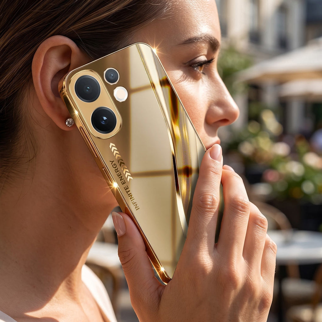Vivo V60 5G Luxury Infinity Energy Gold Electroplated Glass Phone Case