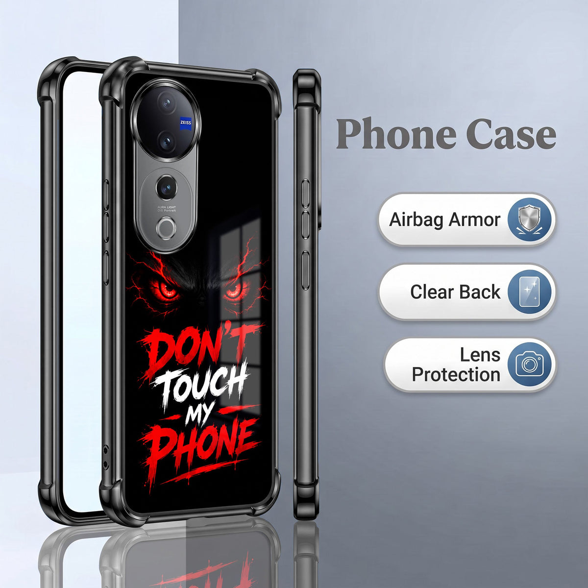 Vivo V40 Pro 5G Don't Touch My Phone Black Airbags Printed Back Case