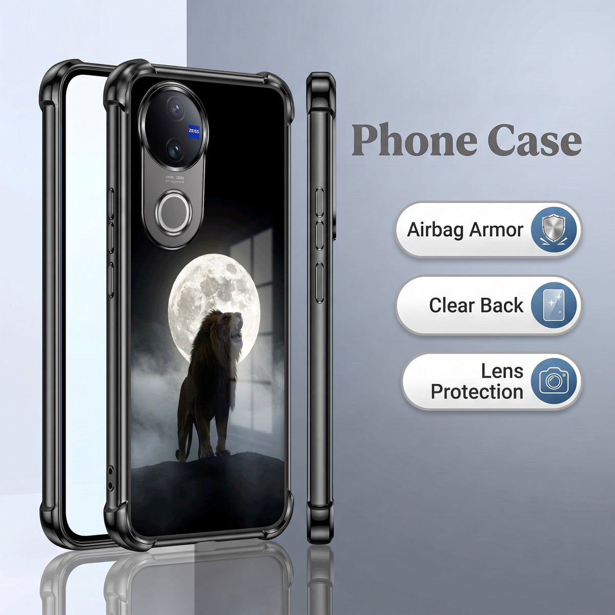 Vivo V50 5G Lunar Wolf Black Airbags Printed Back Case