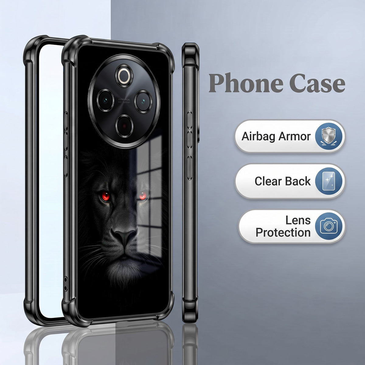 Vivo T4 5G Premium Black Lion Black Airbags Printed Back Case