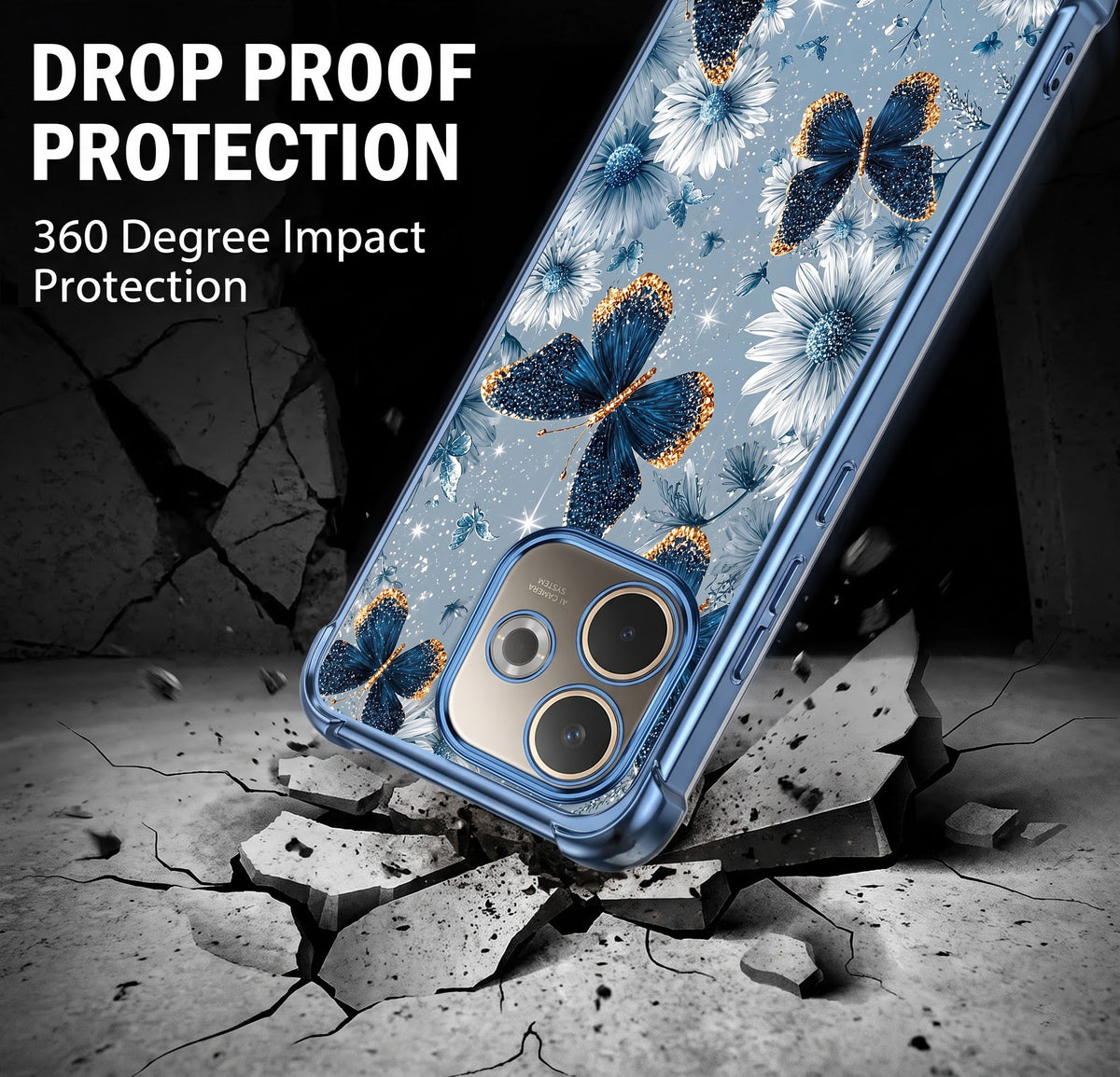 Oppo A5 Pro 5G Blue Butterfly Floral Blue Airbags Printed Back Case