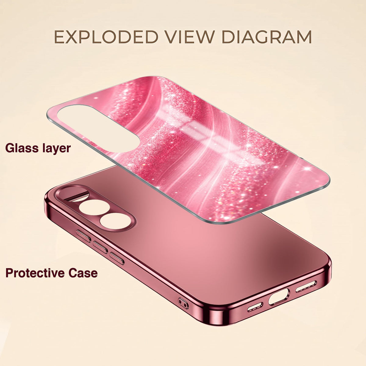 Vivo V70 FE 5G Luxury Glitter Wave Pink Electroplated Glass Phone Back Case