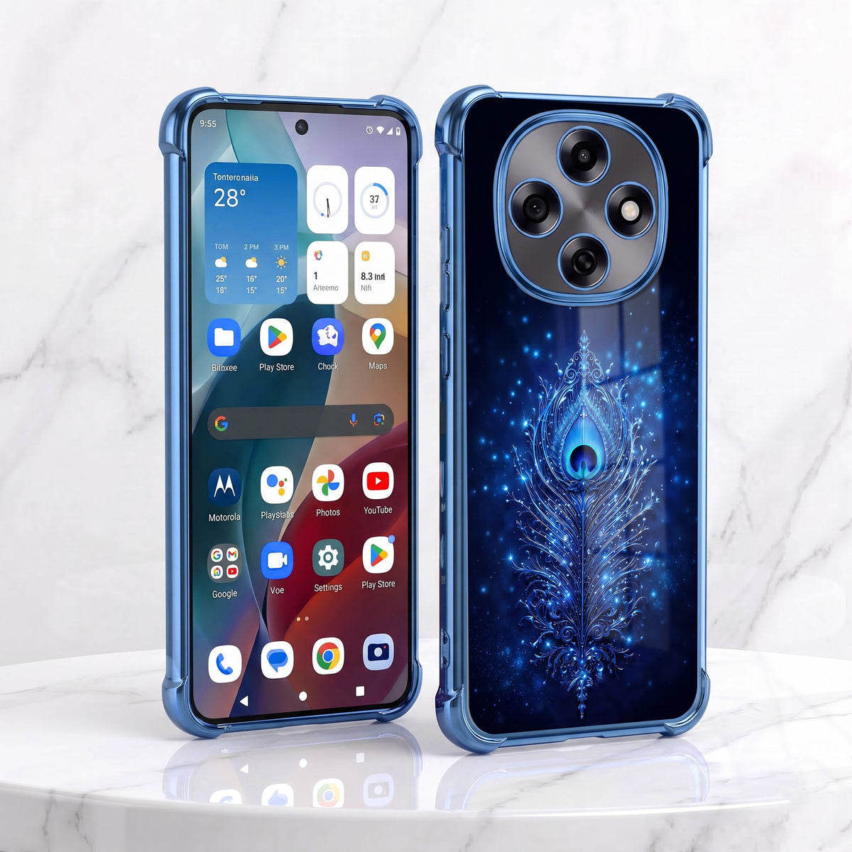 Oppo F31 Pro 5G Premium Peacock Feather Blue Airbags Printed Back Case