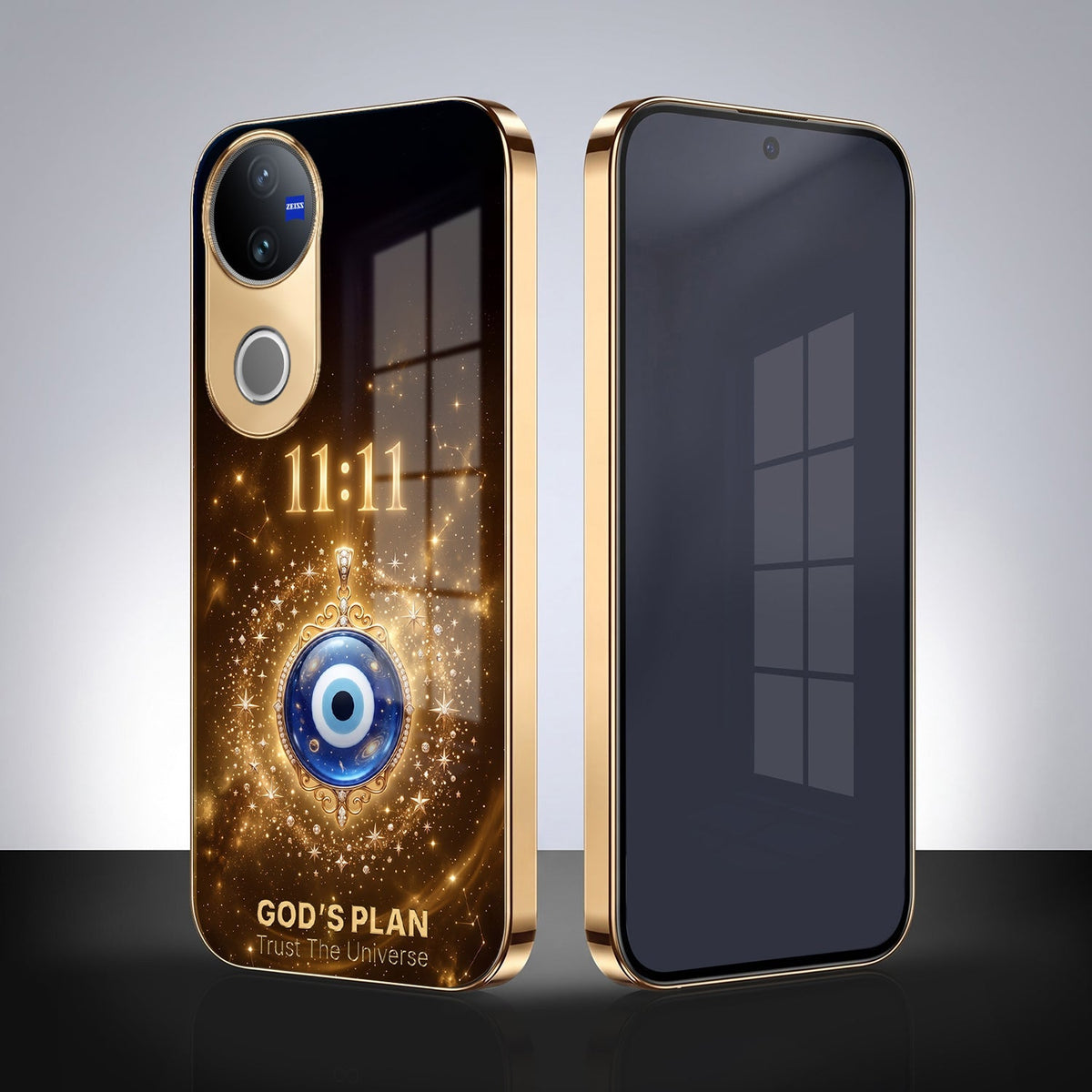 Vivo T4R 5G God’s Plan Evil Eye Gold Electroplated Glass Phone Back Case