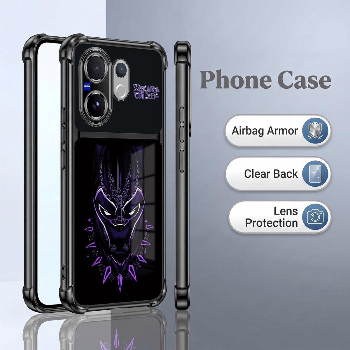 Vivo V60 5G Wakanda Forever Dual-Tone Transparent Black Airbags Case