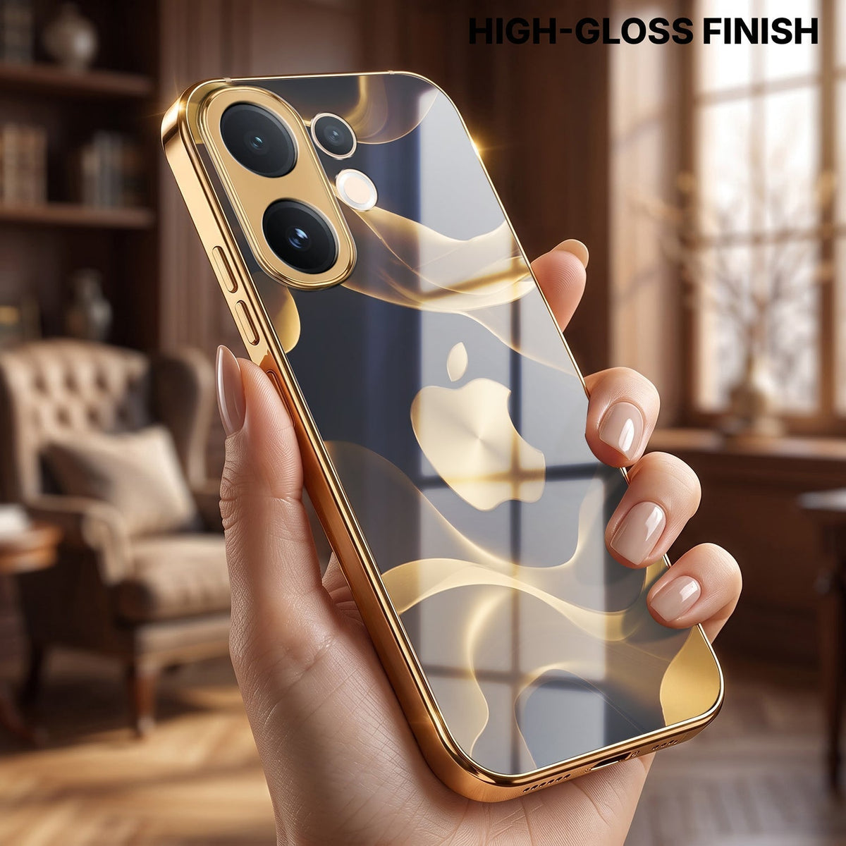 Vivo V60e 5G Luxury Wave Gold Electroplated Glass Phone Back Case