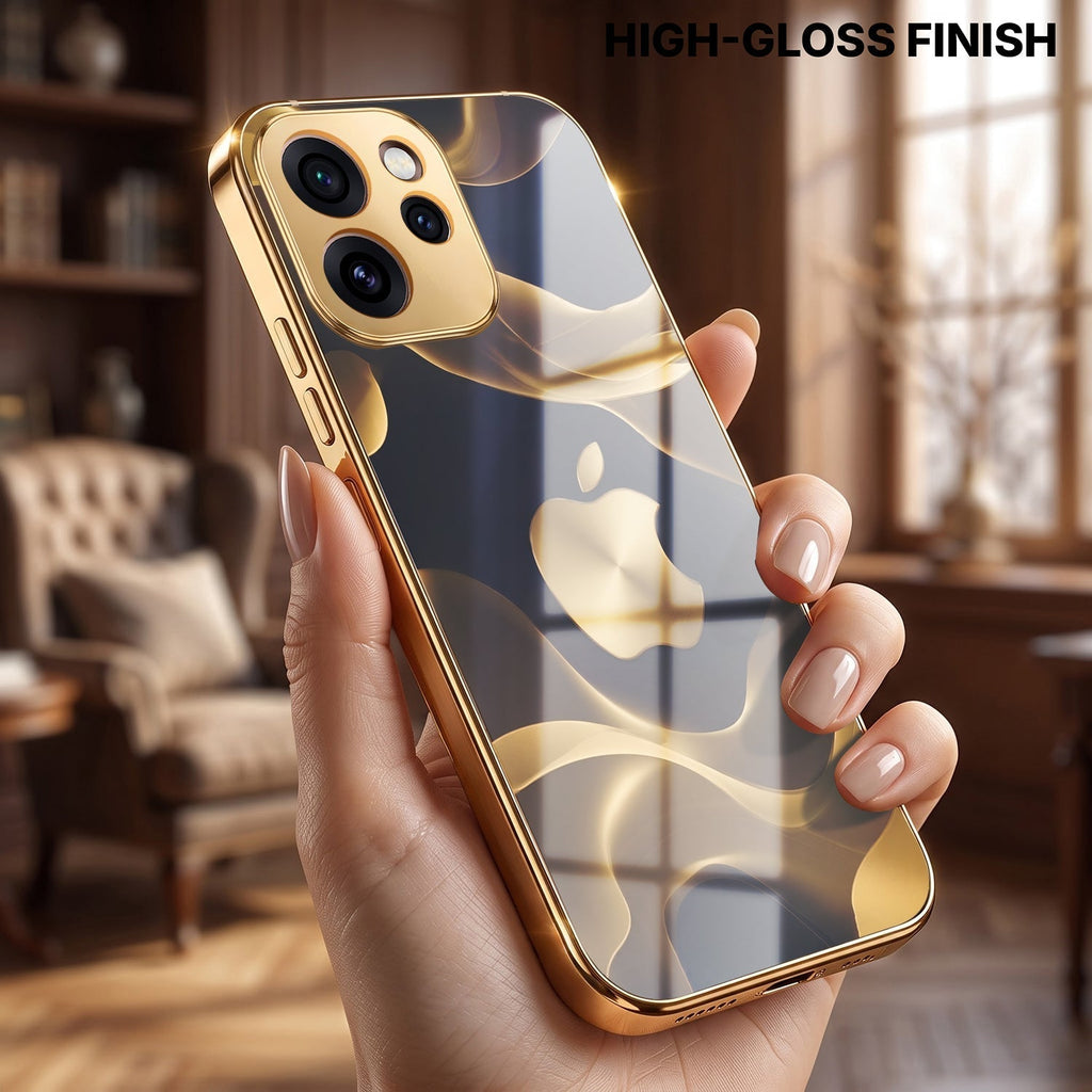 Oppo Reno 15 Pro Mini 5G Luxury Wave Gold Electroplated Glass Phone Back Case