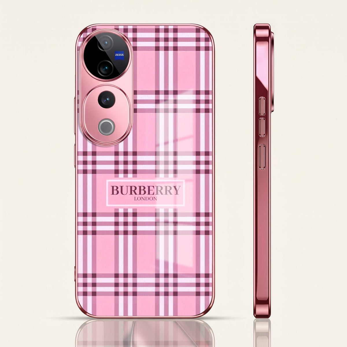 Vivo V40 Pro 5G Burberry Classic Pink Electroplated Glass Phone Back Case