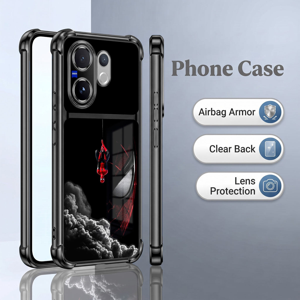 Vivo V60 5G Crimson Spider Web Dual-Tone Transparent Black Airbags Case