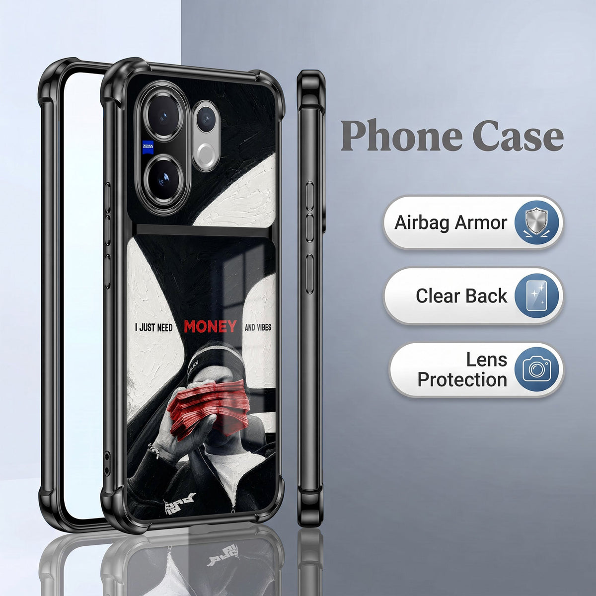 Vivo V60 5G Money Mindset Dual-Tone Transparent Black Airbags Case