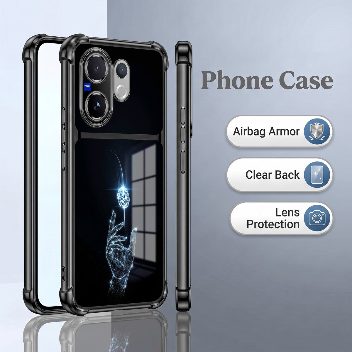 Vivo V60 5G Cosmic Energy Dual-Tone Transparent Black Airbags Case