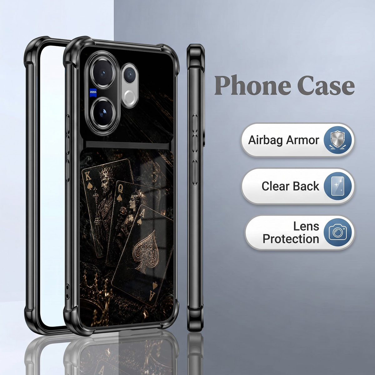 Vivo V60 5G Gold Poker Cards Dual-Tone Transparent Black Airbags Case