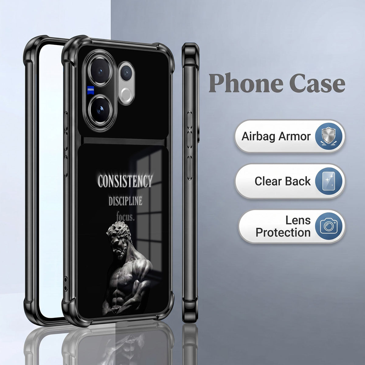 Vivo V60 5G Focus & Strength Dual-Tone Transparent Black Airbags Case