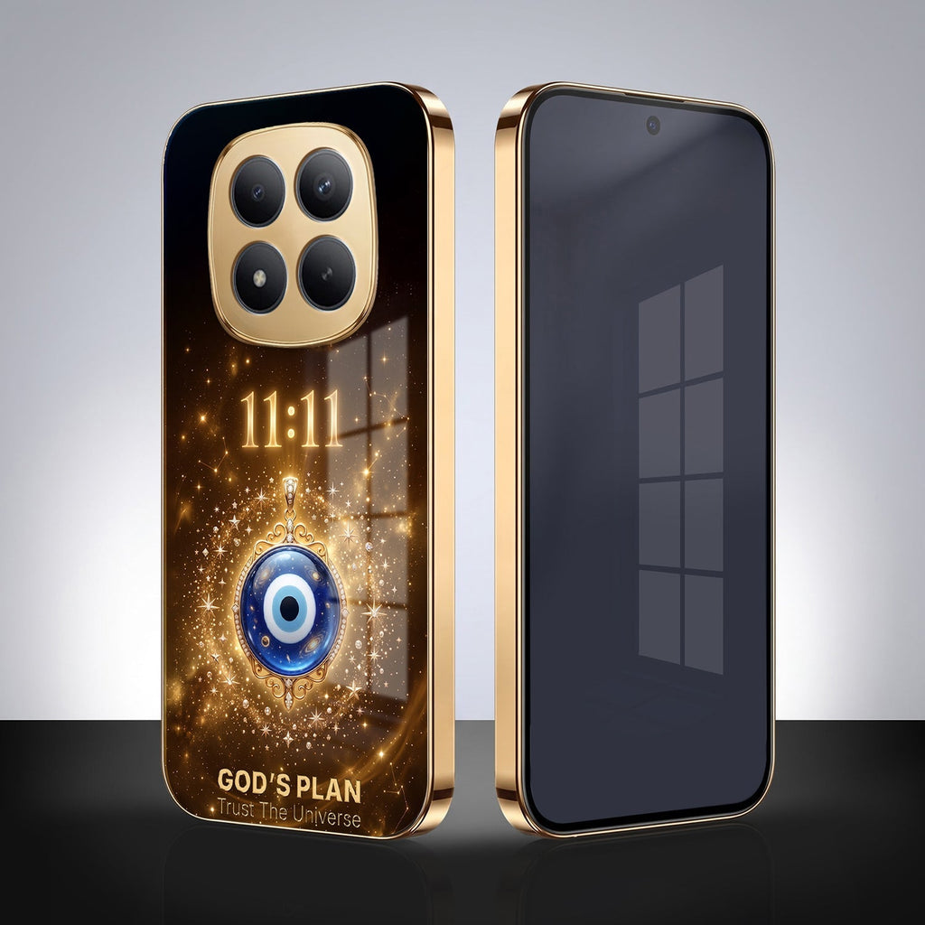 Redmi Note 15 Pro Plus 5G God’s Plan Evil Eye Gold Electroplated Glass Phone Back Case