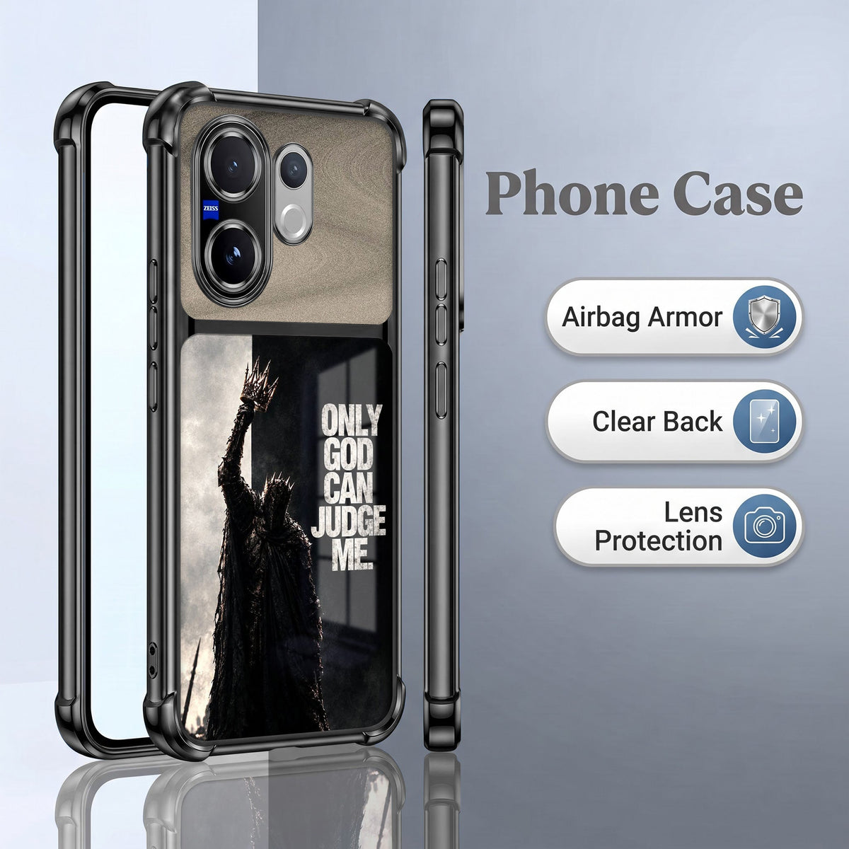 Vivo V60 5G Divine Justice Dual-Tone Transparent Black Airbags Case