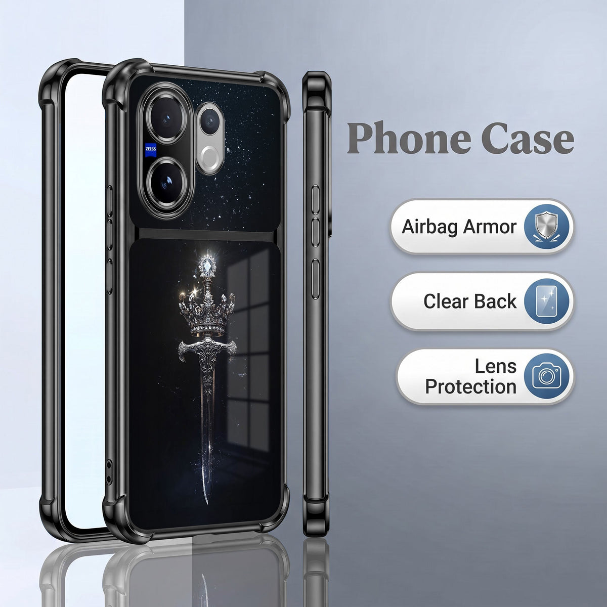 Vivo V60 5G Royal Crown Sword Dual-Tone Transparent Black Airbags Case