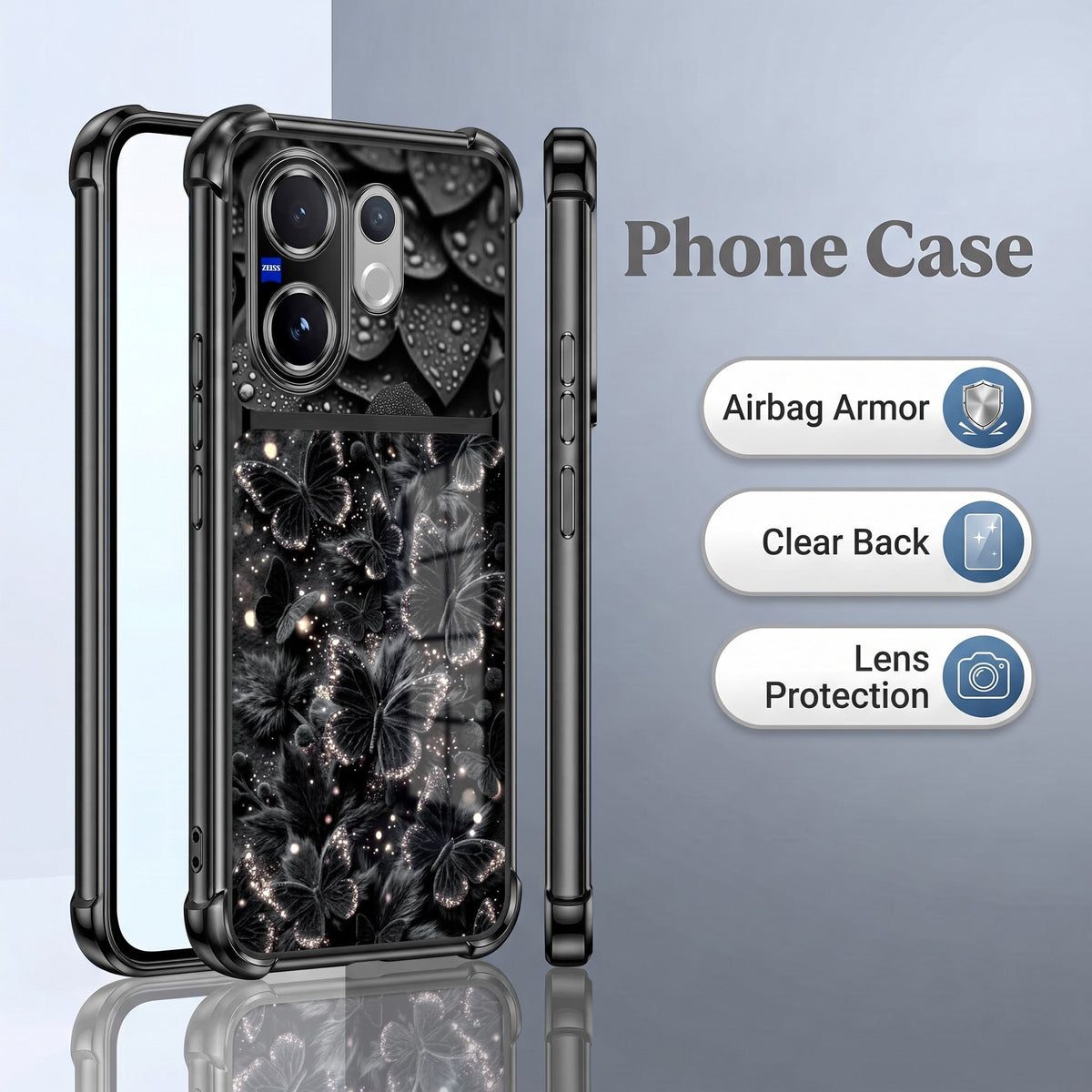 Vivo V60 5G Noir Butterfly Dual-Tone Transparent Black Airbags Case