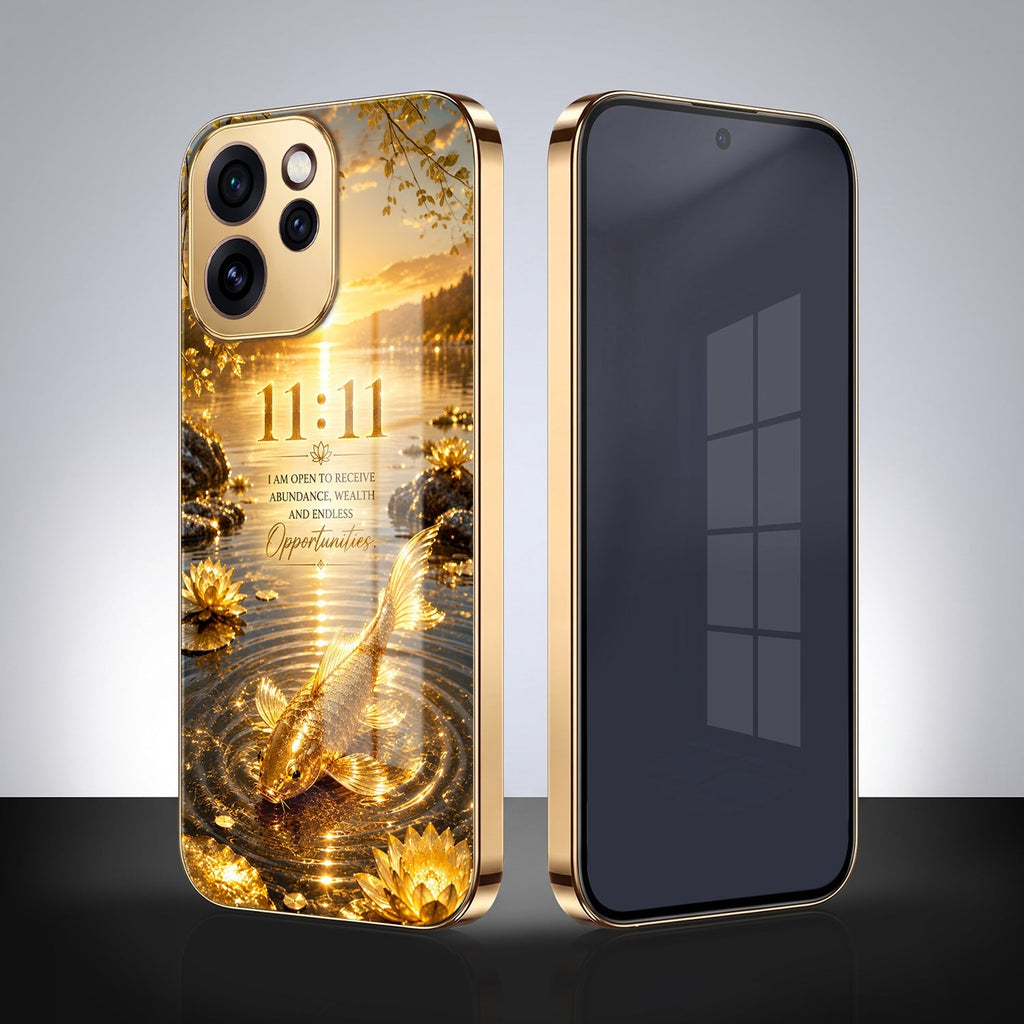 Oppo Reno 15 Pro Mini 5G 11:11 Manifestation Gold Electroplated Glass Phone Back Case