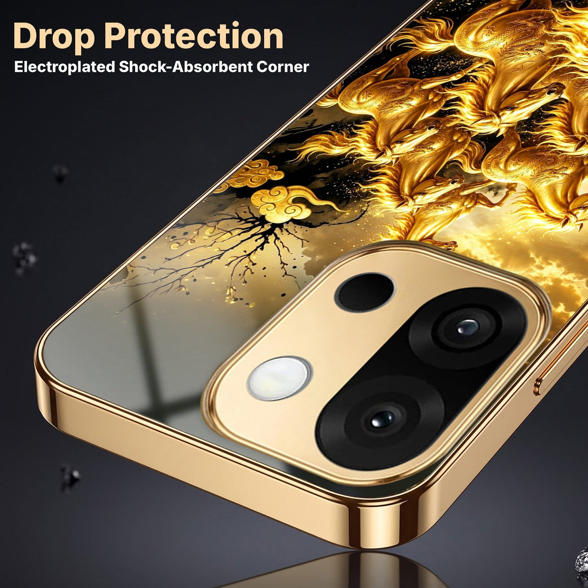 OnePlus 13s 5G Horses Royal Glory Gold Electroplated Glass Phone Back Case
