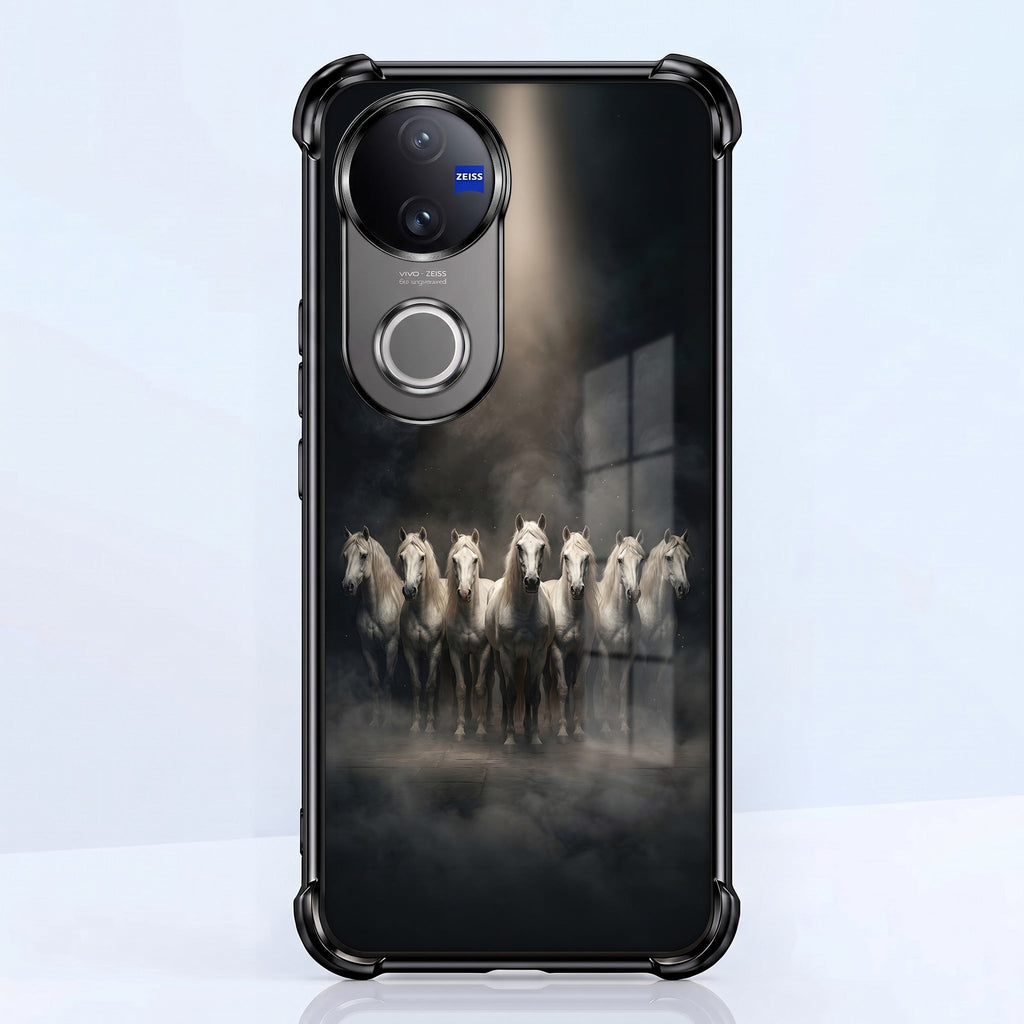 Vivo V50 5G Running Horses Black Airbags Printed Back Case