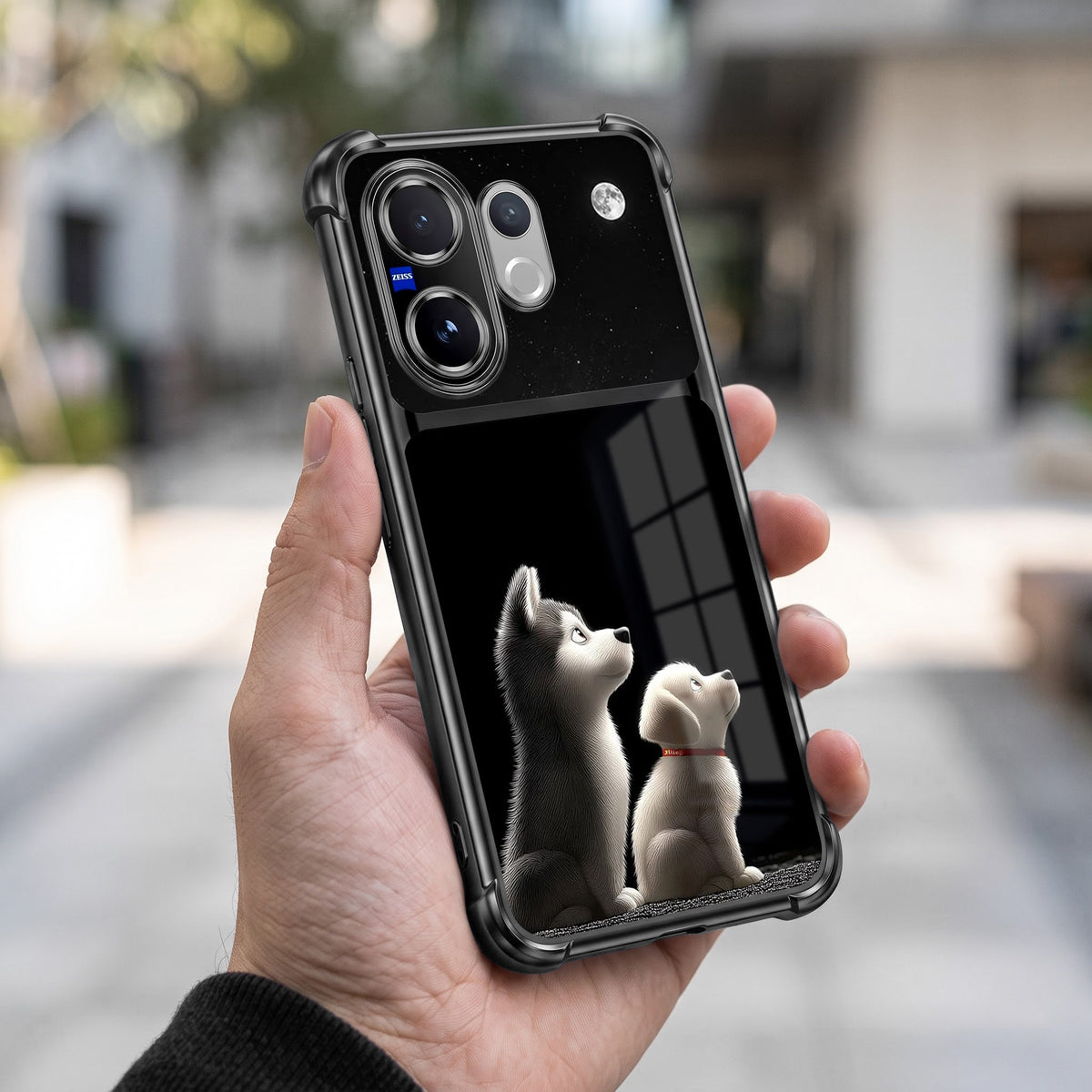 Vivo V60 5G Dreamy Puppy Dual-Tone Transparent Black Airbags Case
