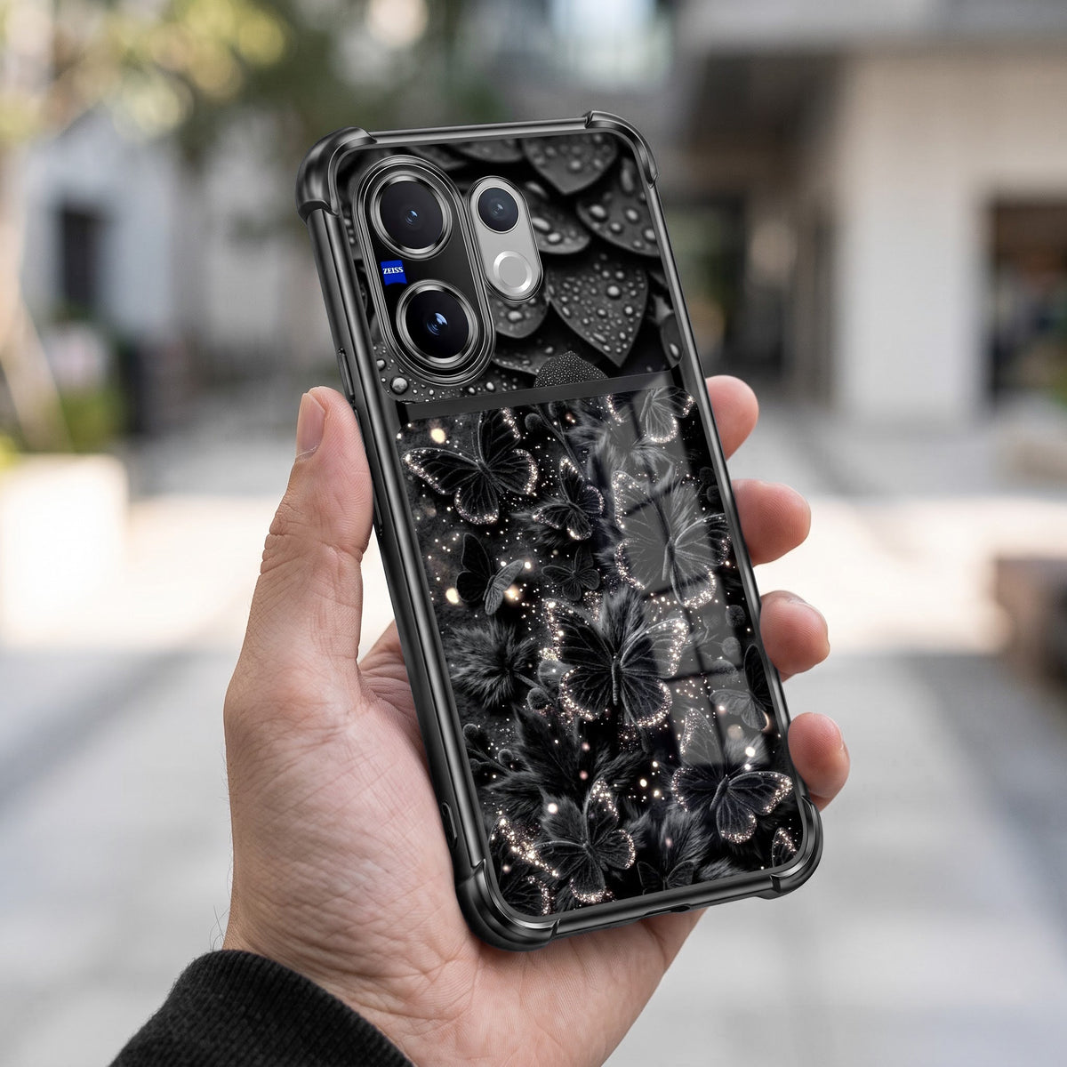 Vivo V60 5G Noir Butterfly Dual-Tone Transparent Black Airbags Case