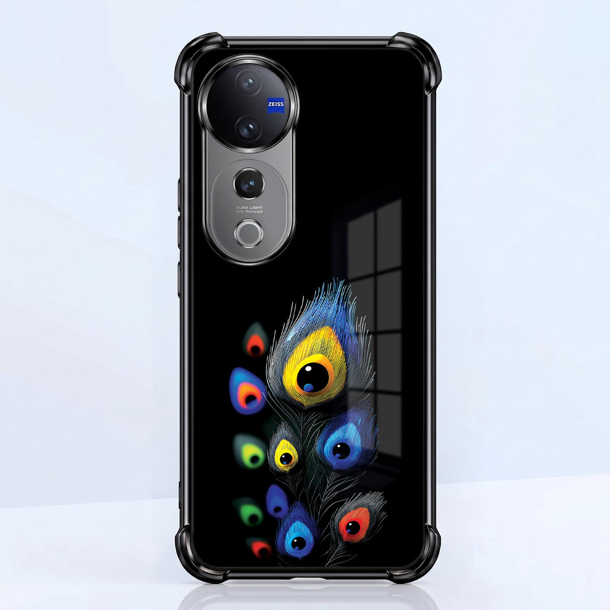 Vivo V40 Pro 5G Multi-Feather Peacock Black Airbags Printed Back Case