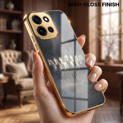 OnePlus Nord 6 5G Running Horses Gold Electroplated Glass Phone Back Case