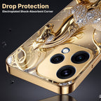 Oppo Reno 15 5G Luxury Horse Texture Gold Electroplated Glass Phone Back Case