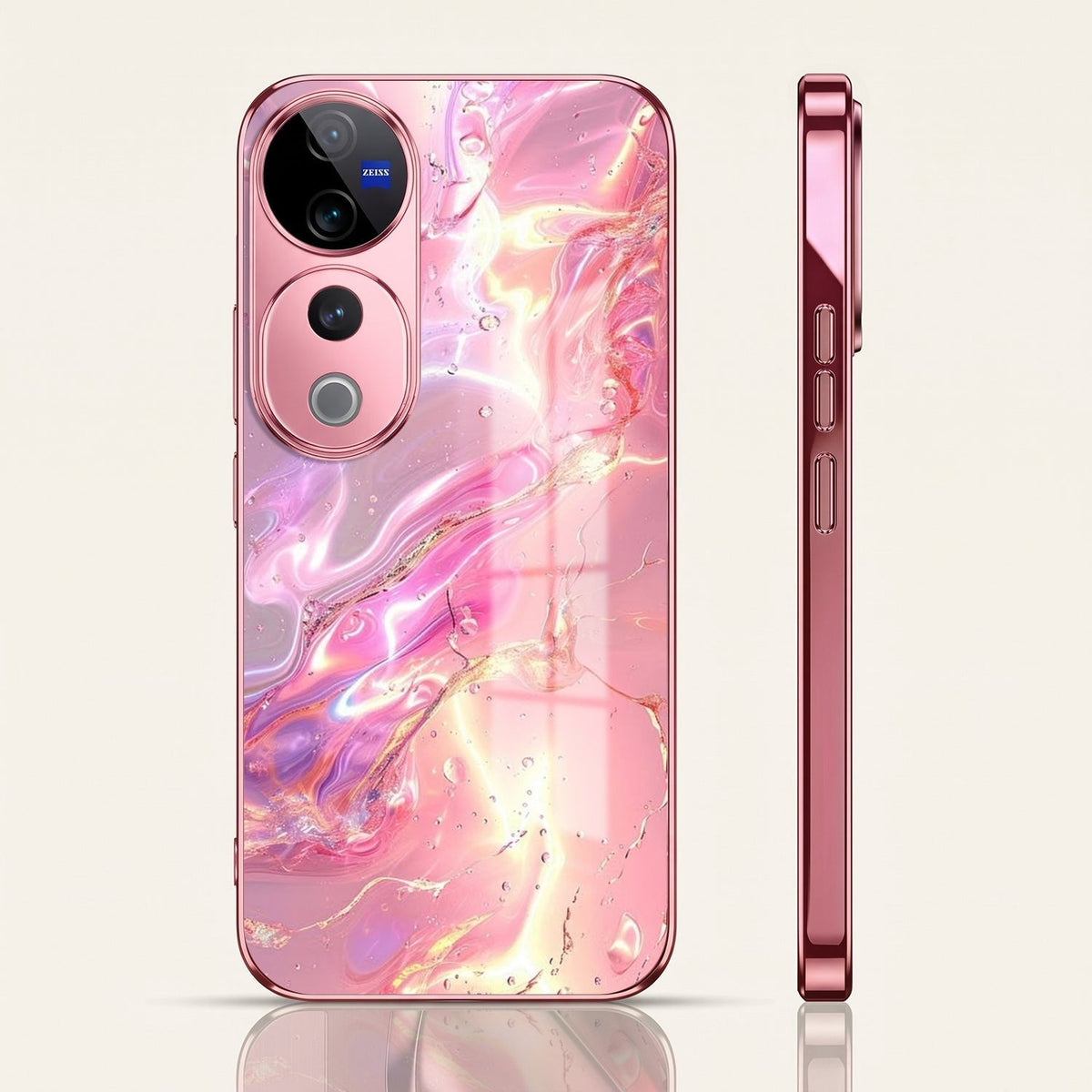 Vivo V40 Pro 5G Pearl Aurora Pink Electroplated Glass Phone Back Case