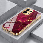 Oppo Reno 16C 5G Luxury Crimson Marble Gold Electroplated Glass Phone Back Case