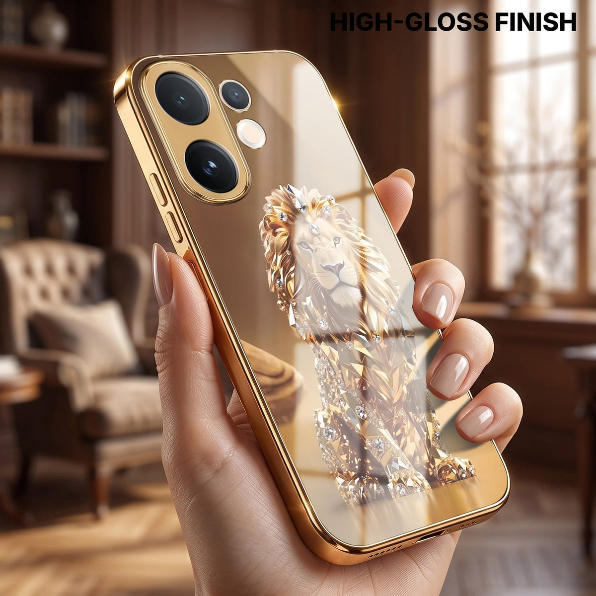 Vivo V60e 5G Luxury Lion Gold Electroplated Glass Phone Back Case