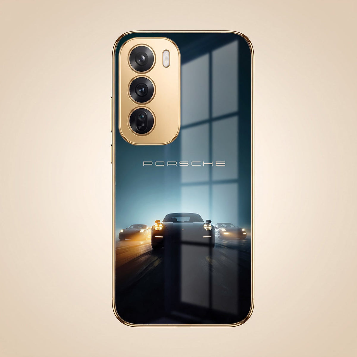Oppo Reno 12 Pro 5G Porsche Luxury Gold Electroplated Glass Phone Back Case