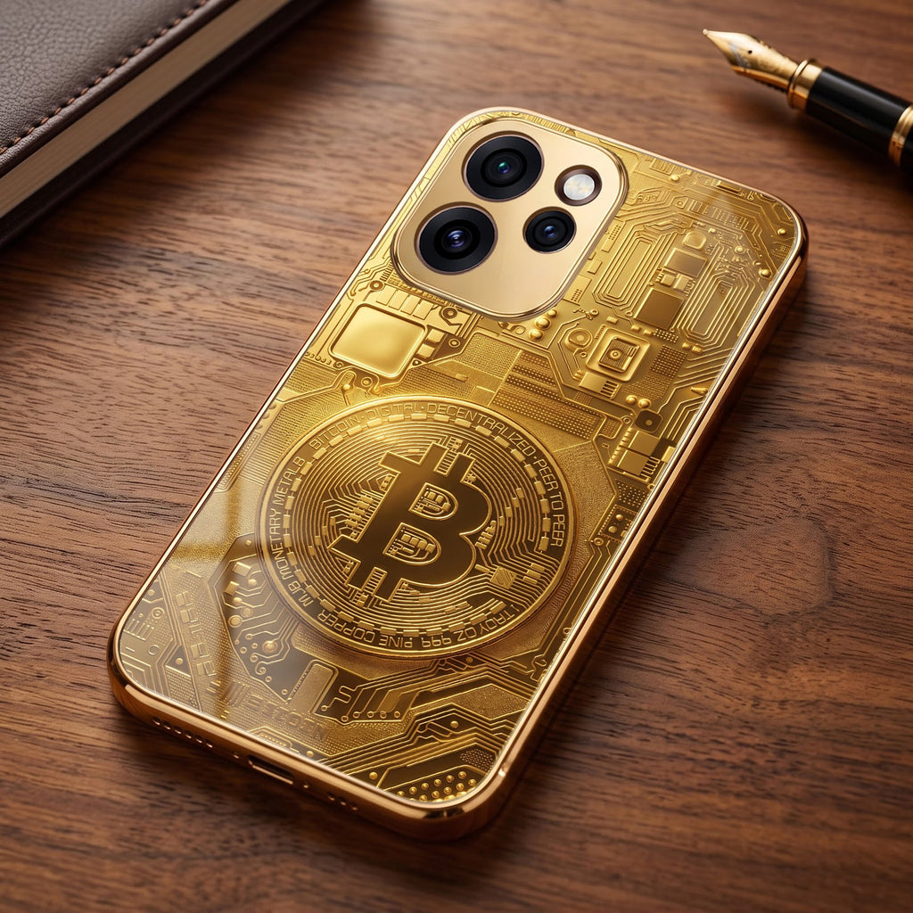 Oppo Reno 15 Pro Mini 5G Bitcoin Gold Electroplated Glass Phone Back Case