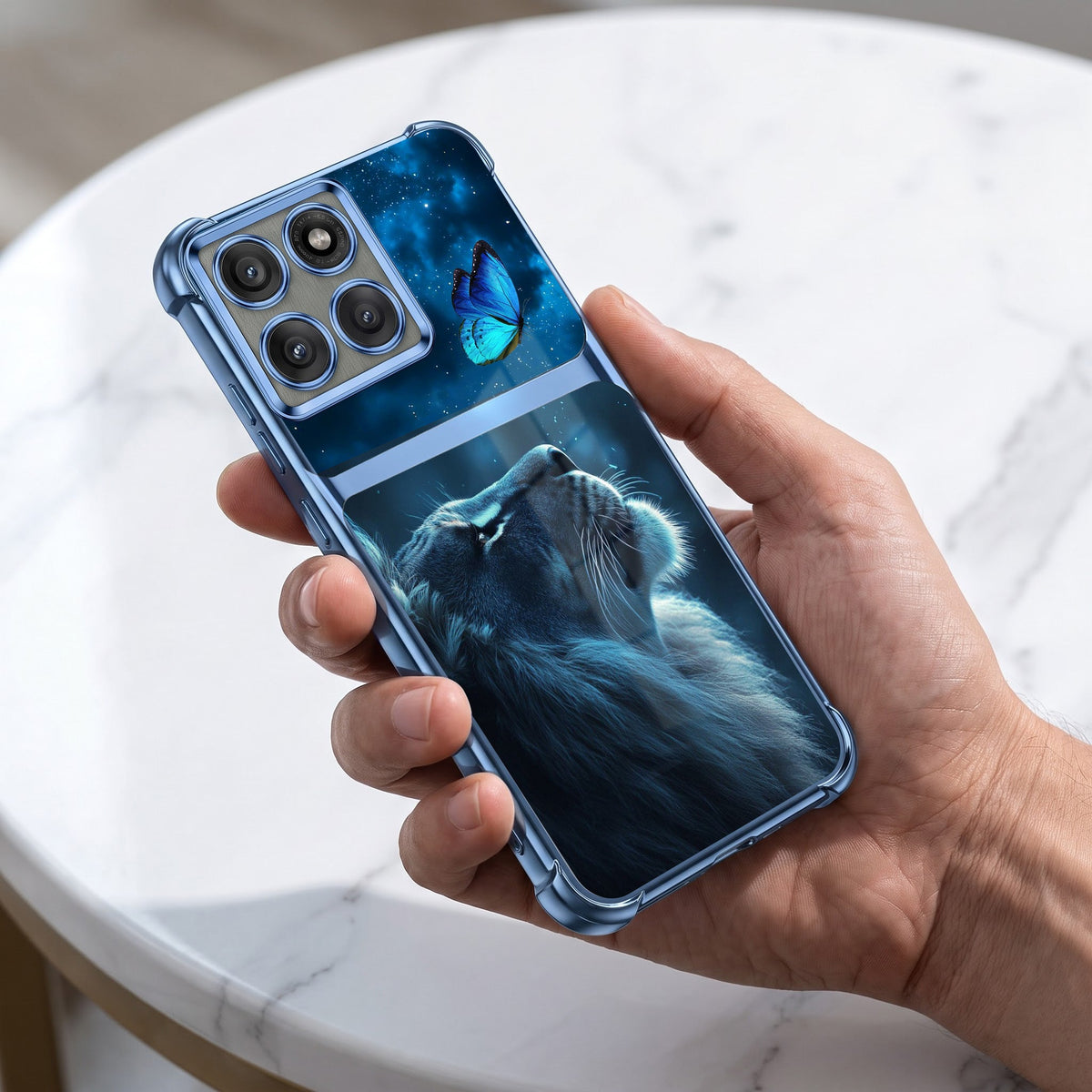 Motorola Edge 60 Pro 5G Mystic Lion Butterfly Dual-Tone Transparent Blue Airbags Case