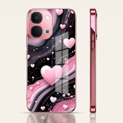 Vivo T5x 5G Love Sparkle Pink Electroplated Glass Phone Back Case