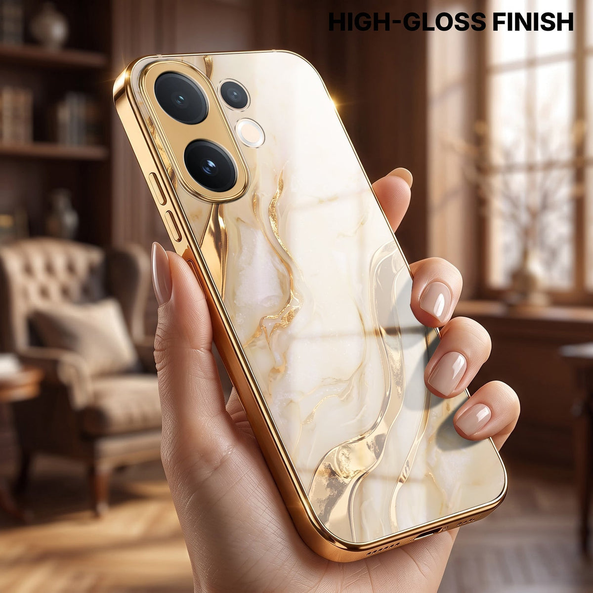 Vivo T4 Pro 5G Marvel Texture Gold Electroplated Glass Phone Back Case