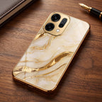 Oppo Reno 14 5G Marvel Texture Gold Electroplated Glass Phone Back Case