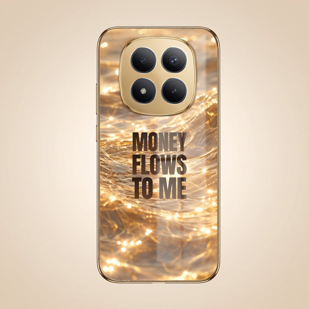 Redmi Note 15 Pro+ 5G Money Flows To Me Gold Electroplated Glass Phone Back Case