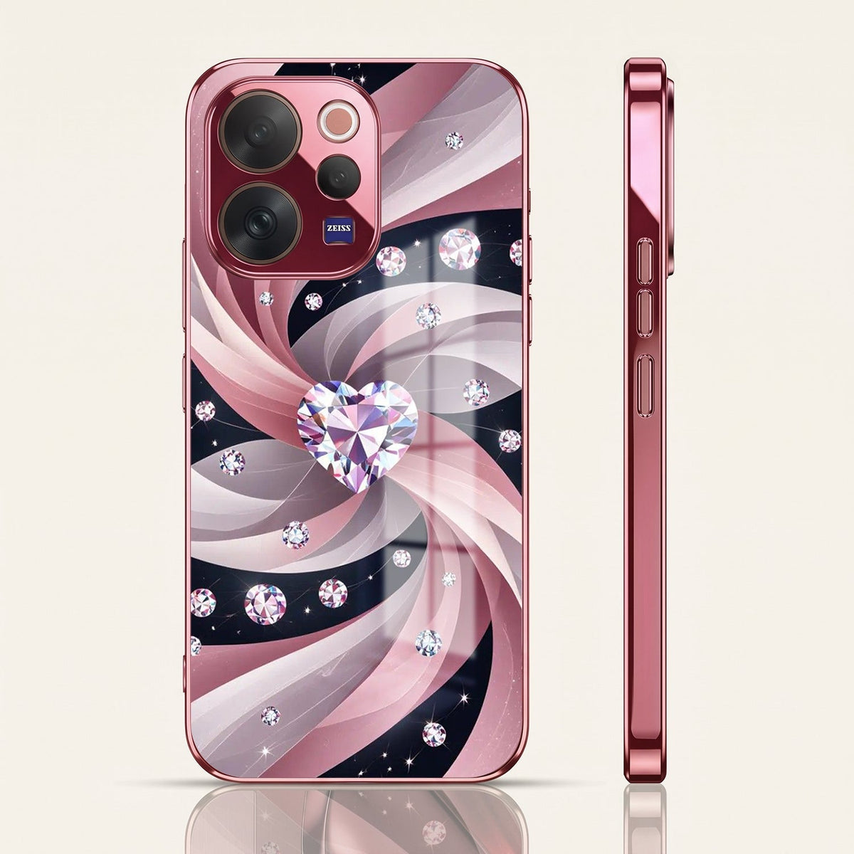 Vivo V70 5G Diamond Glam Pink Electroplated Glass Phone Back Case