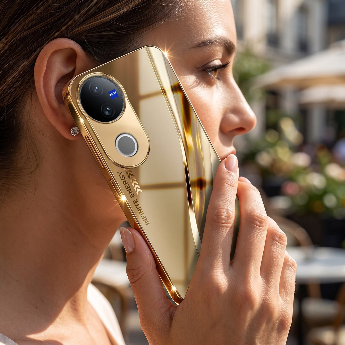 Vivo T4R 5G Luxury Infinity Energy Gold Electroplated Glass Phone Case